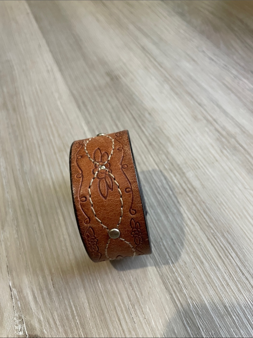Brown Embossed Leather Cuff Bracelet -